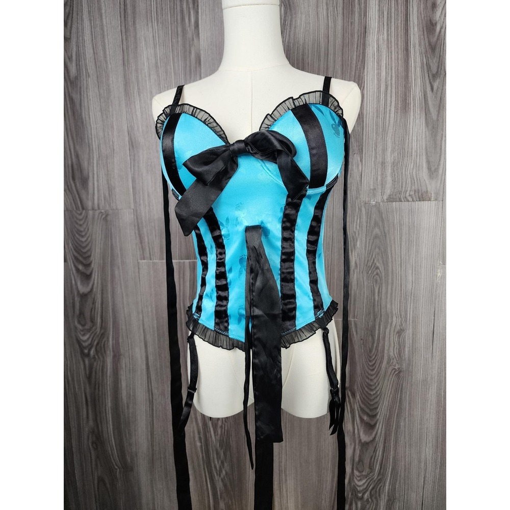 Playboy Exposed Turquoise Blue Black Striped Corset Garter 34B HTMP-0020 2008